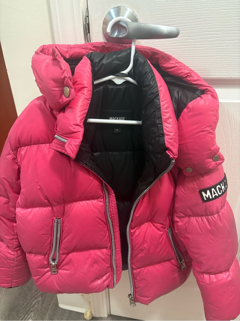 Mackage Kids Pink Puffer Jacket with Black Lining